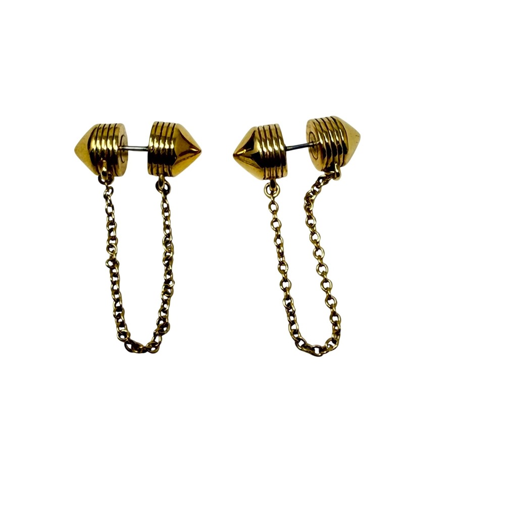 Botkier Gold Spike Front-to-Back Chain Earrings Edgy Punk Rocker Streetwear - Picture 4 of 8